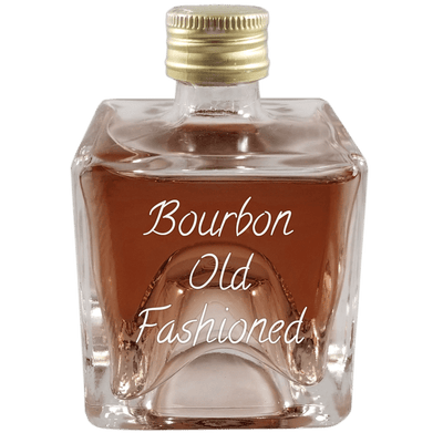 Bourbon Old Fashioned in extra small bottle. Popular alcoholic drinks.