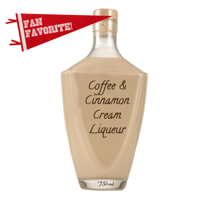 Coffee & Cinnamon Cream in large bottle. White liquor drinks.