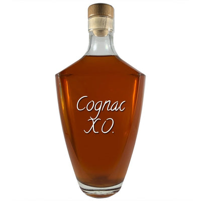 Cognac XO in large bottle. Bar drinks. Spirits. Popular alcoholic drinks. Brown liquor.
