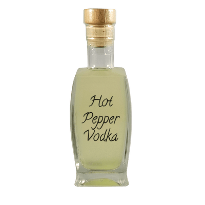 Hot Pepper Vodka in medium bottle. Smooth and sweet alcoholic drinks.