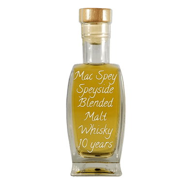 Mac Spey Speyside Blended Malt Whisky 10 Year in medium bottle. Sweet alcoholic drinks.