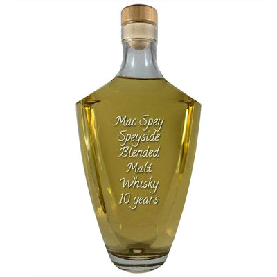 Mac Spey Speyside Blended Malt Whisky 10 Year in very small bottle. Popular alcoholic drinks.