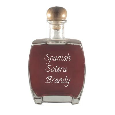 Spanish Solera Brandy in medium bottle. Best cocktails. Smooth and sweet alcoholic drinks.