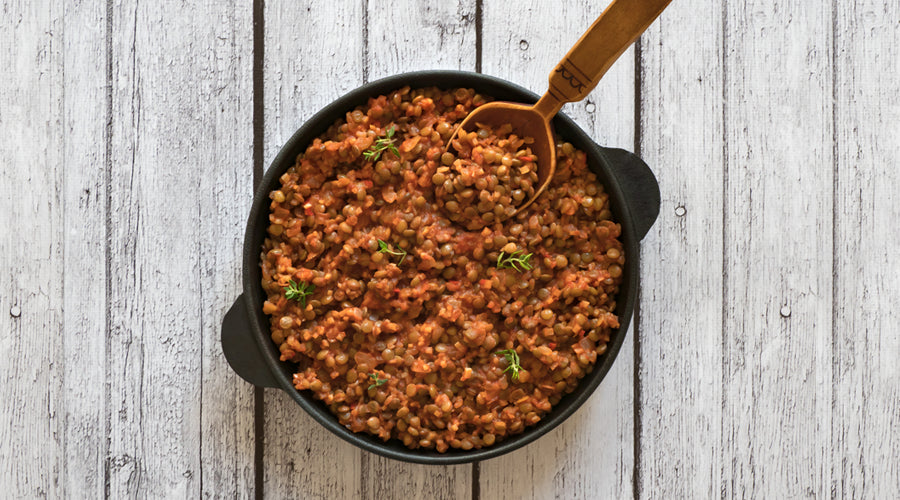 Spicy Lentils with Onions & Tahini Sauce