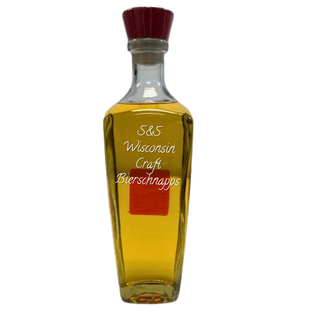 Bottle of S&S Wisconsin Craft Bierschnapps on a white background