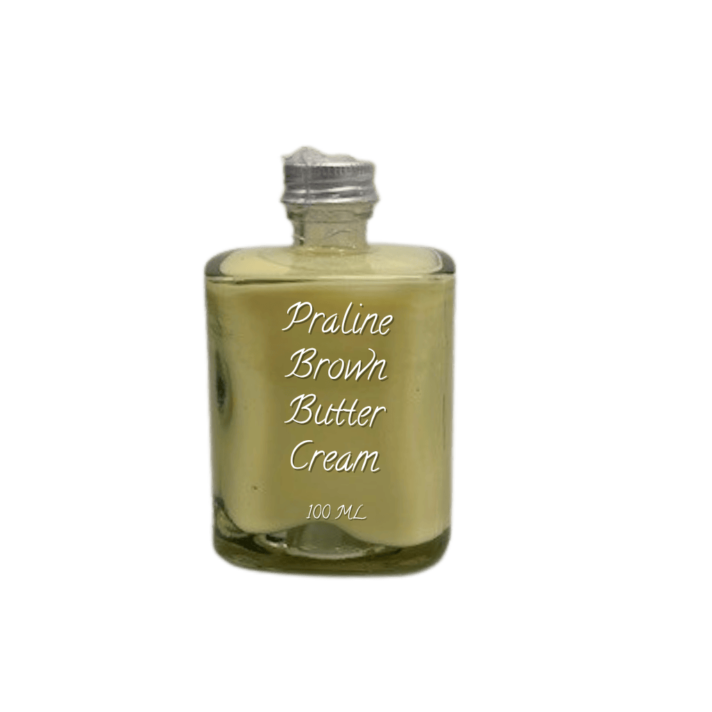 Bottle of Praline Brown Butter Cream on a white background