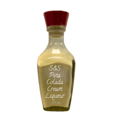 Bottle of S&S Pina Colada Cream Liqueur with a red cap on a white background. Bottle of S&S Pina Colada Cream Liqueur with a red cap on a white background. pina colada cream liqueur
