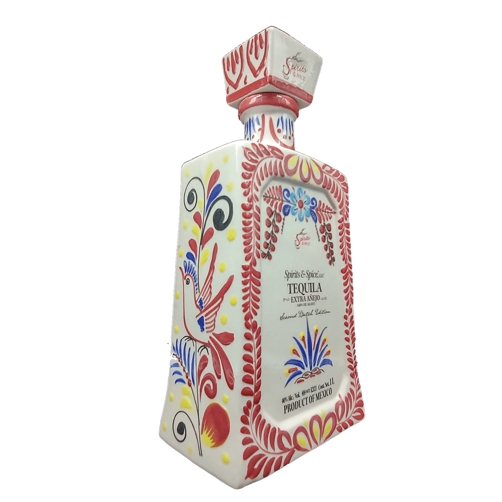 Tequila Extra Anejo - 1L Batch #5 ceramic hand painted tequila bottle.
