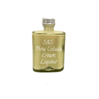 Bottle of S&S Pina Colada Cream Liqueur on a white background. pina colada cream liqueur
