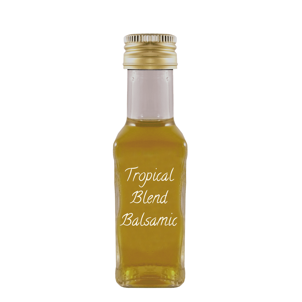 Tropical Blend Balsamic in bottle. Aged balsamic vinegar. Alcohol vinegar.