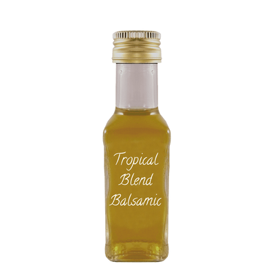 Tropical Blend Balsamic in bottle. Aged balsamic vinegar. Alcohol vinegar.