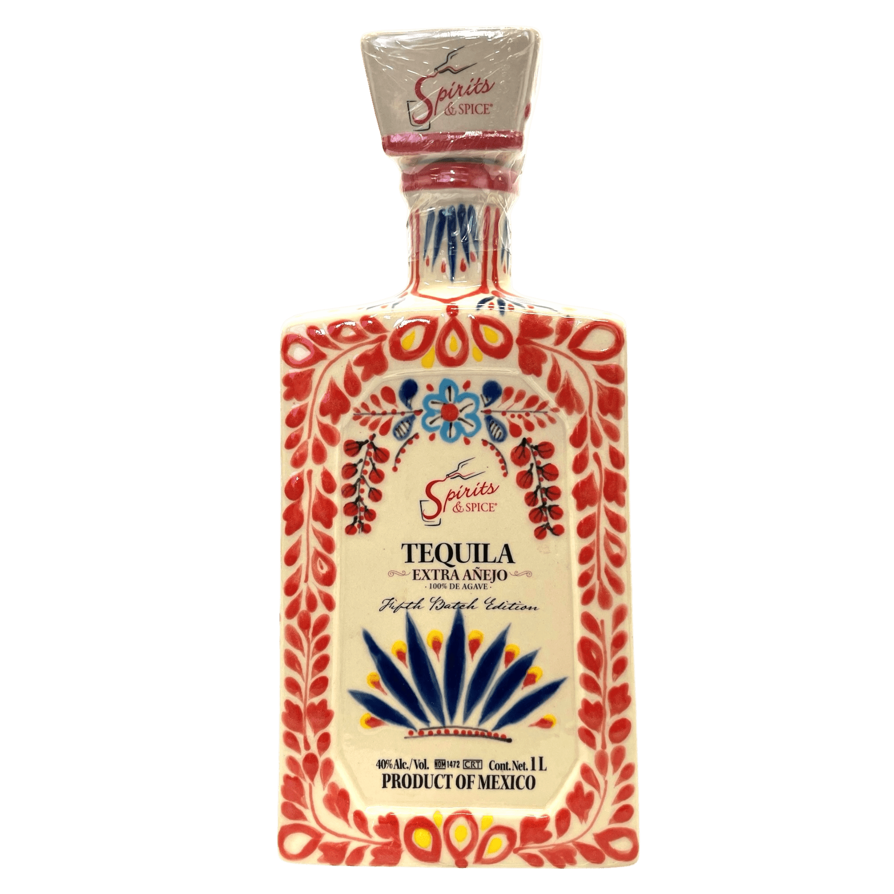 Tequila Extra Anejo - 1L Batch #5 ceramic hand painted tequila bottle.