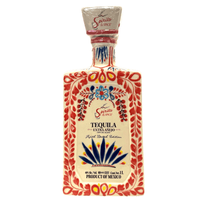 Tequila Extra Anejo - 1L Batch #5 ceramic hand painted tequila bottle.