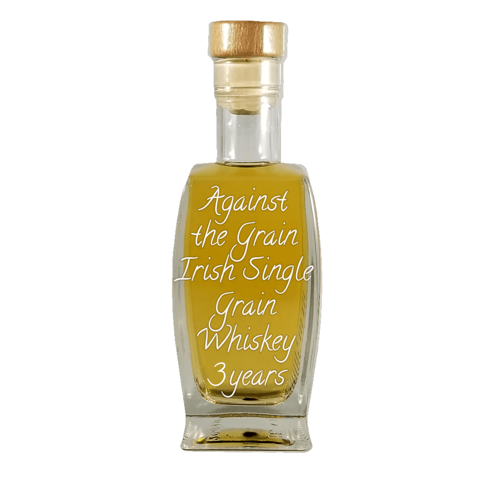 Against the Grain Irish Single Grain Whiskey 3 Year in medium bottle. Smooth and sweet alcoholic drinks.