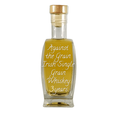 Against the Grain Irish Single Grain Whiskey 3 Year in medium bottle. Smooth and sweet alcoholic drinks.