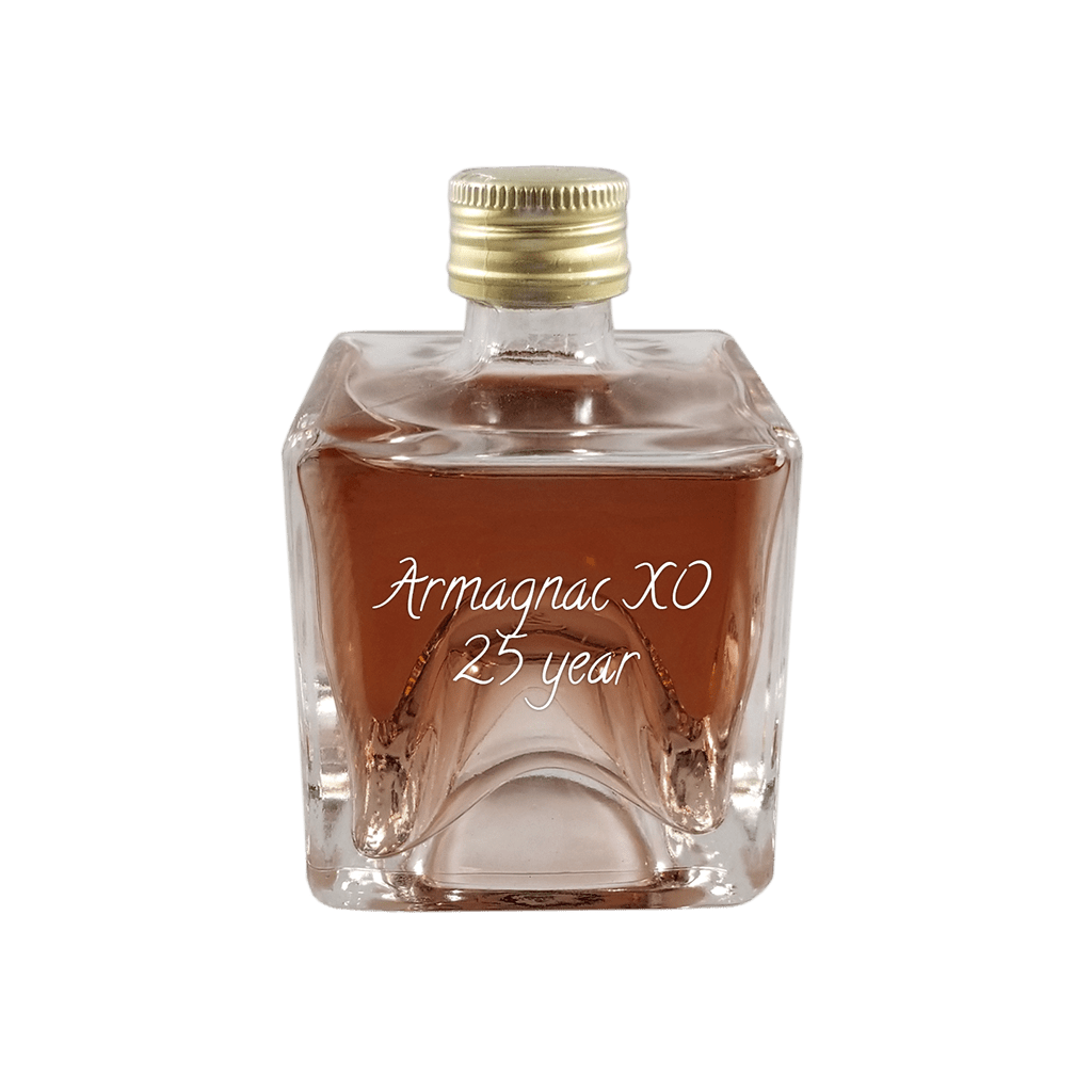 Armagnac XO 25 Year cognac in very small bottle. Easy mixed drinks for summer. Fruity drinks.