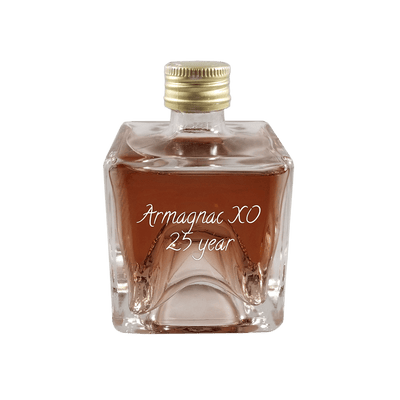 Armagnac XO 25 Year cognac in very small bottle. Easy mixed drinks for summer. Fruity drinks.