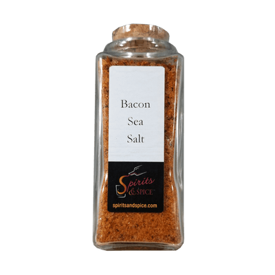 Bacon Salt in bottle. Spice and meat rubs. Spice blends. Herb blends.