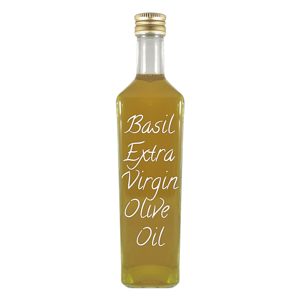 Basil Extra Virgin Olive Oil in bottle. Extra virgin olive oil vs olive oil. Evoo oil.