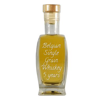 Belgian Single Grain Whiskey 5 Year in medium bottle. Best cocktails. Smooth and sweet alcoholic drinks.