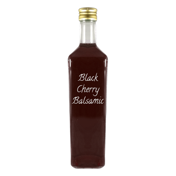 Black Cherry Balsamic Vinegar in bottle. Dark balsamic vinegar. Alcohol vinegar.