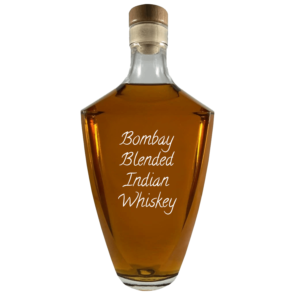 Bombay Blend Indian Whiskey 6 Year in large bottle. Bar drinks. Spirits. Popular alcoholic drinks.