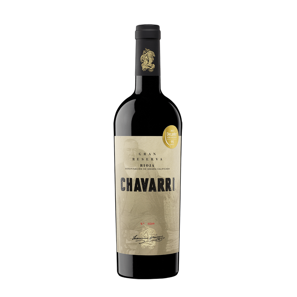 Chavarri Gran Reserva red wine packaging. Popular brands of red wine. A good red wine.