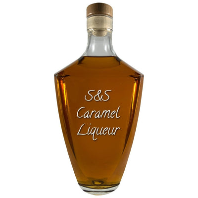 S&S Caramel Liqueur in large bottle. Bar drinks. Spirits. Popular alcoholic drinks.