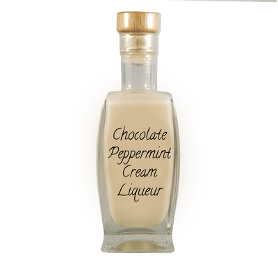 Chocolate Peppermint Cream Liqueurin in medium bottle. Smooth and sweet alcoholic drinks.