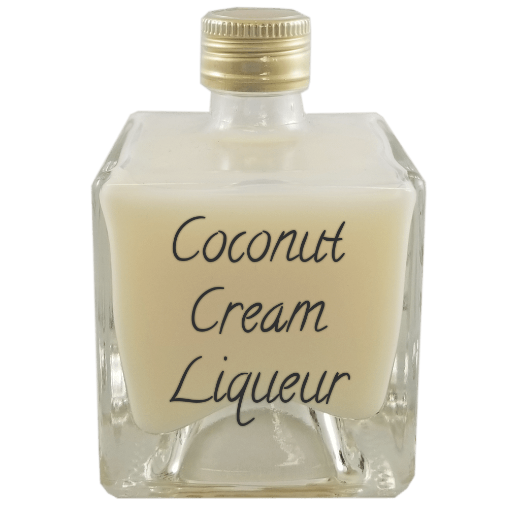 Coconut Cream Liqueur in small bottle. Popular cocktails.