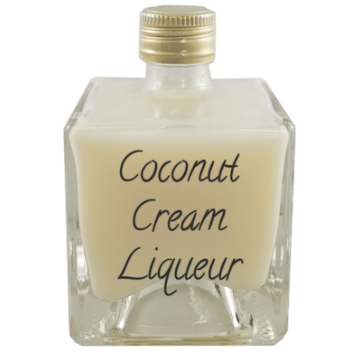 Coconut Cream Liqueur in small bottle. Popular cocktails.