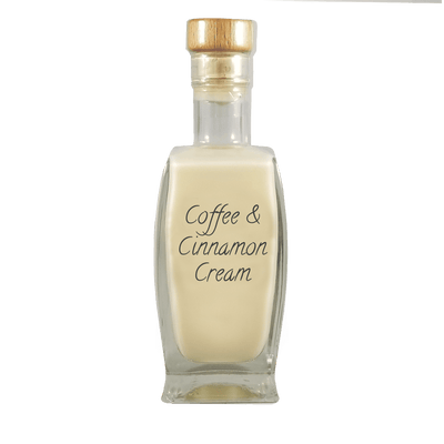 Coffee & Cinnamon Cream in in medium bottle. Smooth and sweet alcoholic drinks.