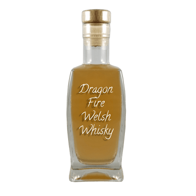 Dragon Fire Welsh Whiskey in medium bottle. Smooth and sweet alcoholic drinks. Fruity drinks.