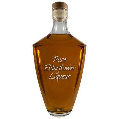 Pure Elderflower Liqueur in large bottle. Best mixed drinks. Drinks to order at a bar
