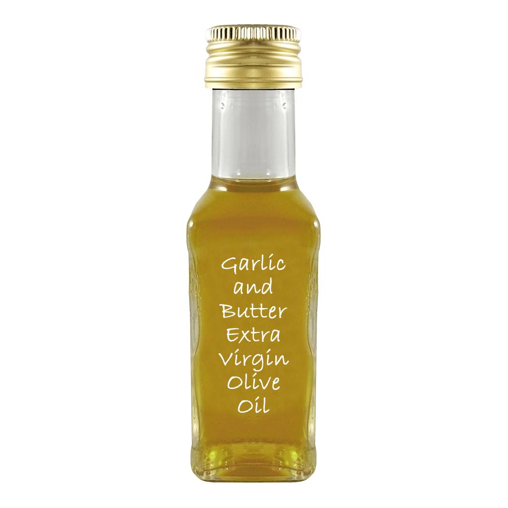Garlic & Butter Extra Virgin Olive Oil in bottle. Extra virgin olive oil vs olive oil. Evoo oil.