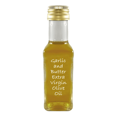 Garlic & Butter Extra Virgin Olive Oil in bottle. Extra virgin olive oil vs olive oil. Evoo oil.