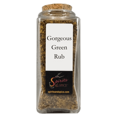 Gorgeous Green Rub Spice Blends in bottle. Mexican spices. Tomatillo spices.