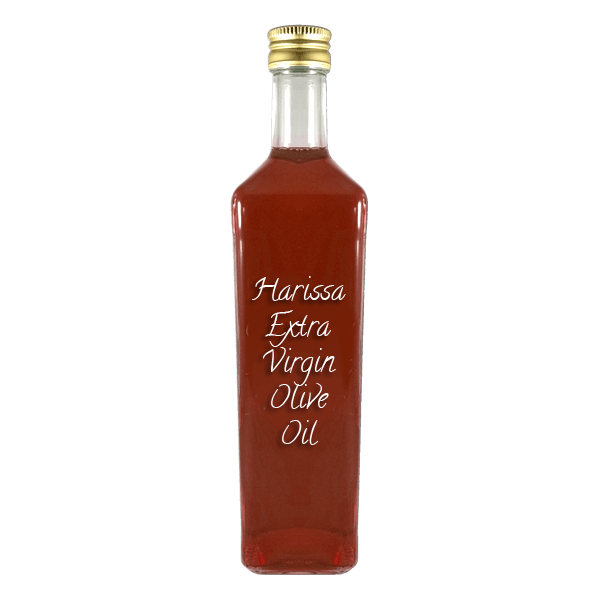 Harissa Extra Virgin Olive Oil in bottle. Pure olive oil. Hot cooking oils.