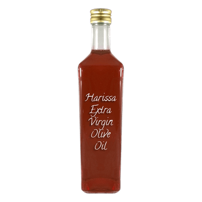 Harissa Extra Virgin Olive Oil in bottle. Pure olive oil. Hot cooking oils.