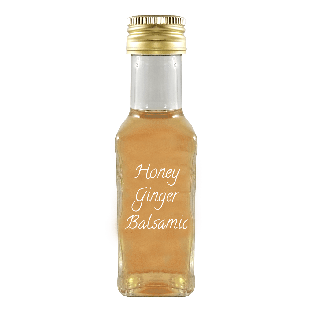 Honey Ginger Balsamic Vinegar in bottle. Sweet balsamic. White balsamic vinegars.