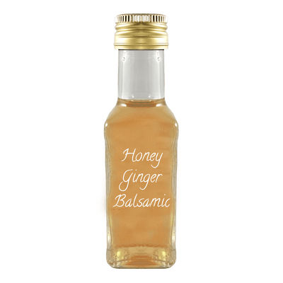 Honey Ginger Balsamic Vinegar in bottle. Sweet balsamic. White balsamic vinegars.