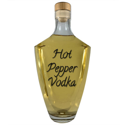 Hot Pepper Vodka in large bottle. Spiced alcohol drinks. Fruity drinks.