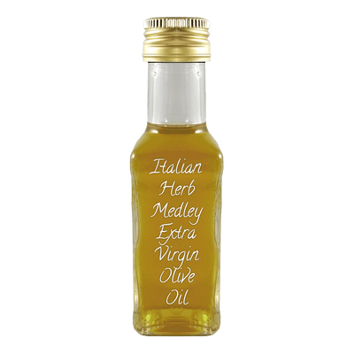 Italian Herb Medley Extra Virgin Olive Oil in bottle. Extra virgin olive oil vs olive oil. Evoo oil.