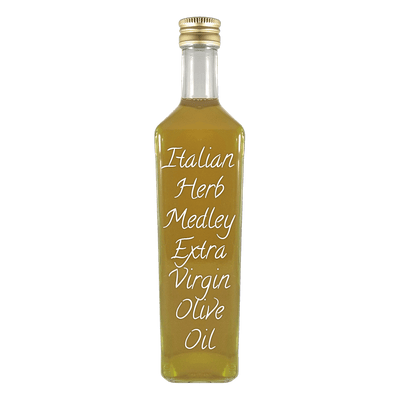 Italian Herb Medley Extra Virgin Olive Oil in bottle. Olive oil vs vegetable oil. Substitute for canola oil.