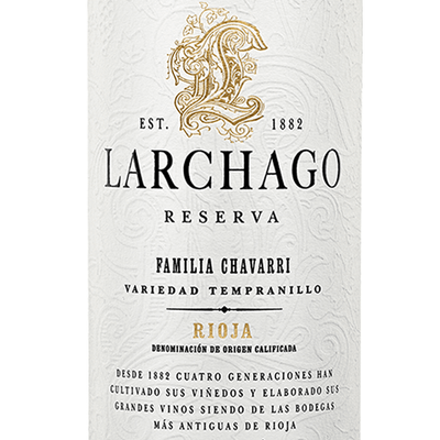 Larchago Rioja Reserva red wine packaging. Fine wine. Wine for pasta.