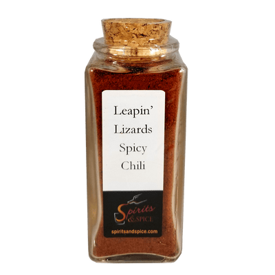 Leapin Lizards Spicy Chili Spice Blends in bottle. Habanero spices. Ancho chili spices. Savory spices.