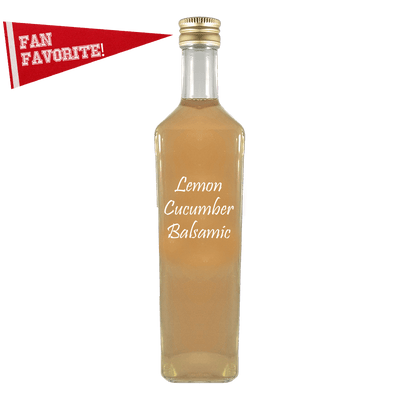 Lemon Cucumber Balsamic Vinegar in bottle. Distilled vinegar. Lemon vinegar for cooking.