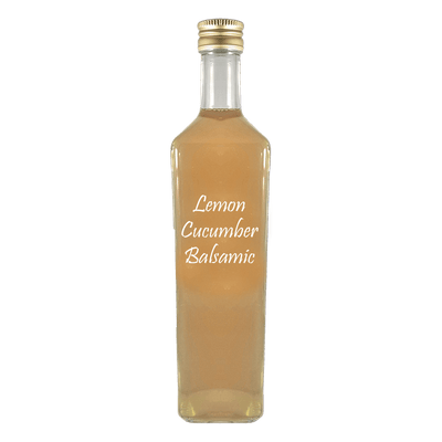 Lemon Cucumber Balsamic Vinegar in bottle. Sweet balsamic. Fruity vinegars.