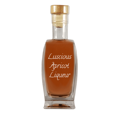 Luscious Apricot Liqueur in medium bottle. Smooth and sweet alcoholic drinks.
