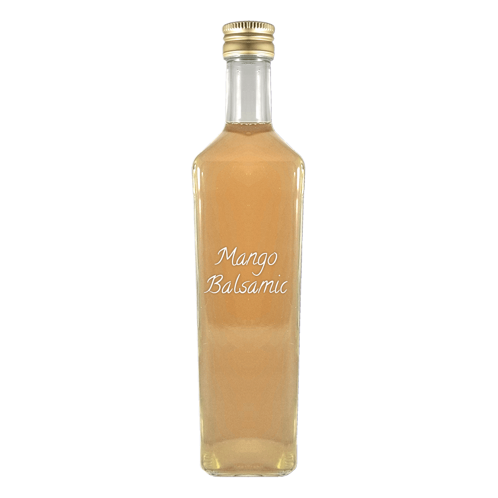 Mango Balsamic Vinegar in bottle. Distilled vinegar. Mango vinegar for cooking.